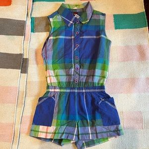 EUC Tea Collection plaid romper 6 years